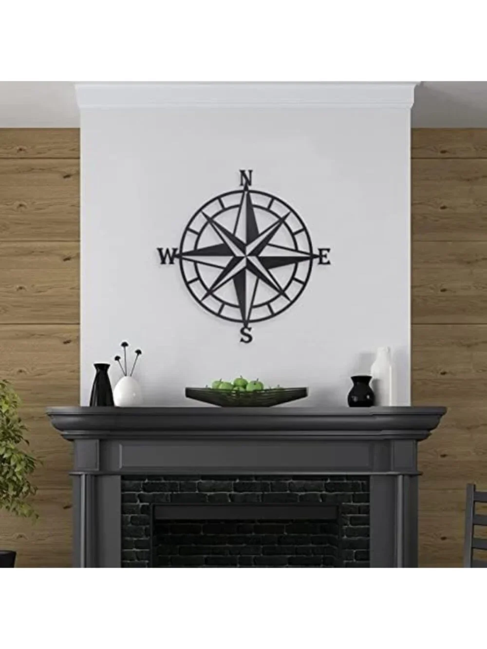 Nautical Compass Wall Decor - Black Metal Indoor/Outdoor Art for Beach Vibes